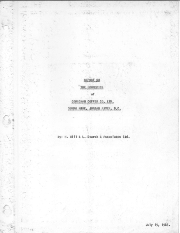 Report on the Economics of Cowichan Coper Co. LTD.