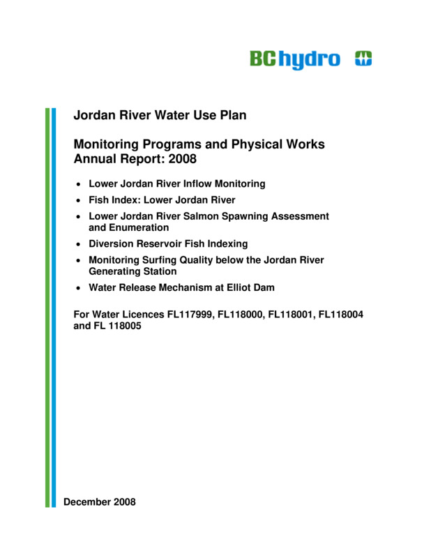 Jordan River Water Use Plan: Monitoring Programs and Physical Works Annual Report: 2008