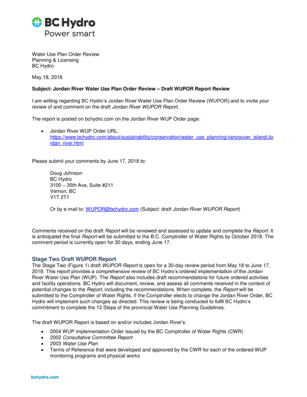 Water Use Plan Order Review Planning & Licensing