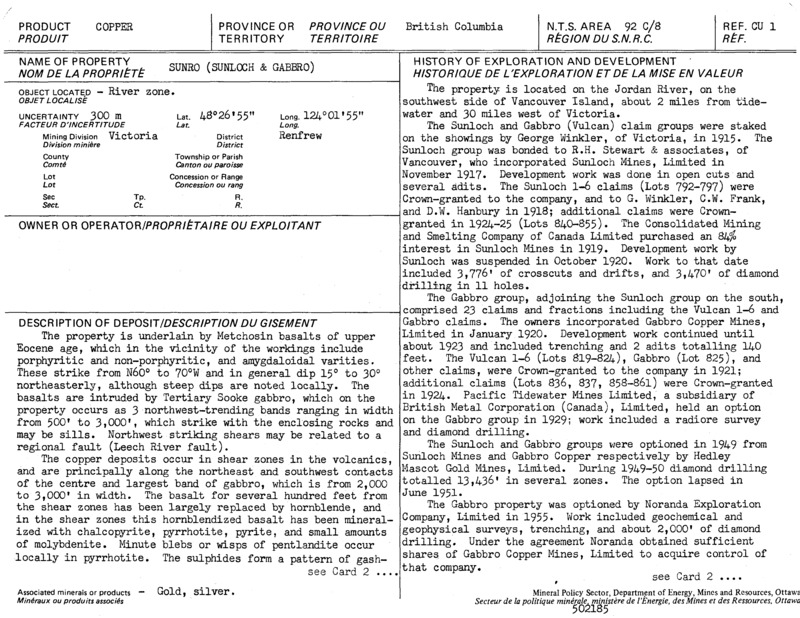 MINFILE Detail Report BC: Summary