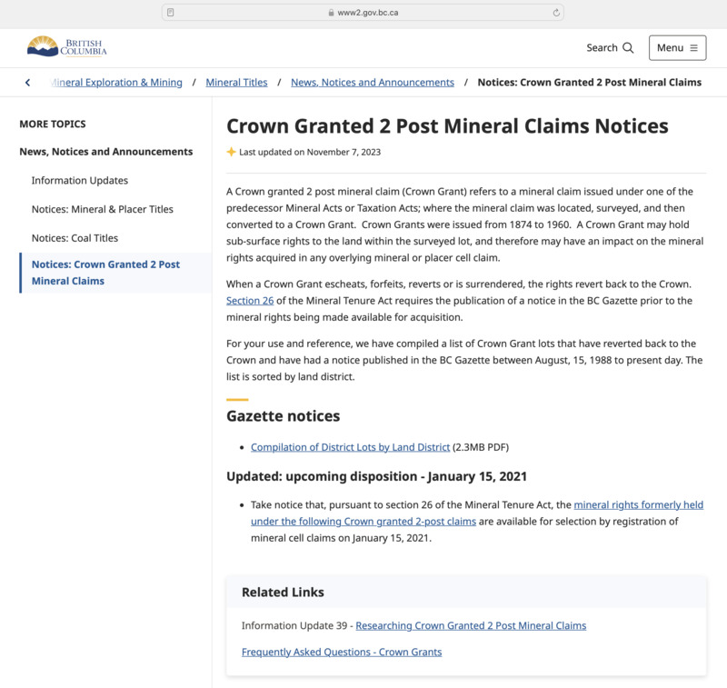 Crown Granted 2 Post Mineral Claim Notices