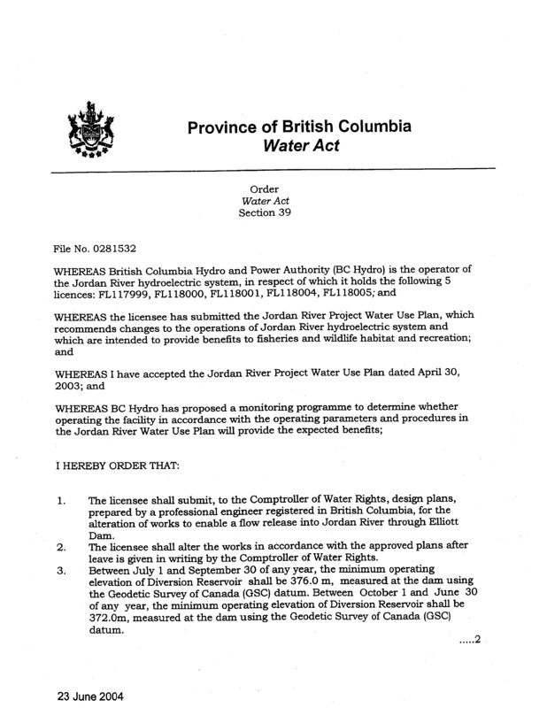 Province of British Columbia Water Act 