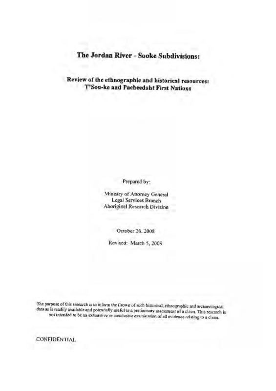 Review of the Ethnographic and Historical Resources: T'Sou-ke and Pacheedaht First Nations