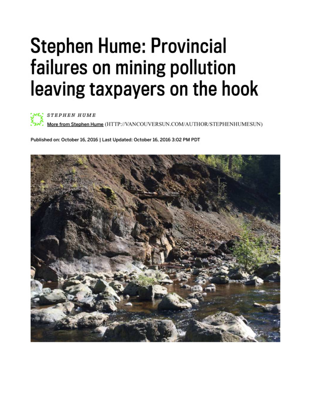 Provincial failures on mining pollution leaving taxpayers on the hook