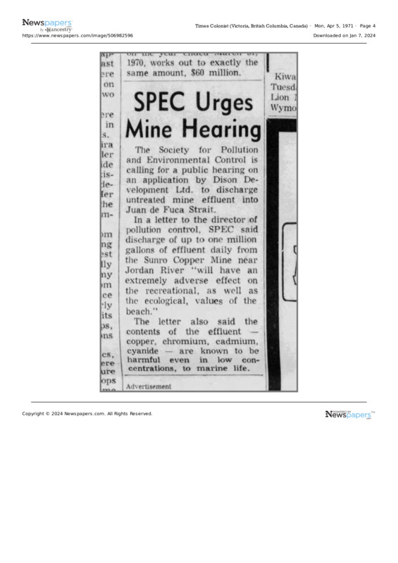SPEC Urges Mine Hearing