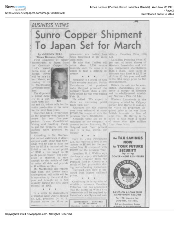 Sunro Copper Shipment to Japan Set for March 
