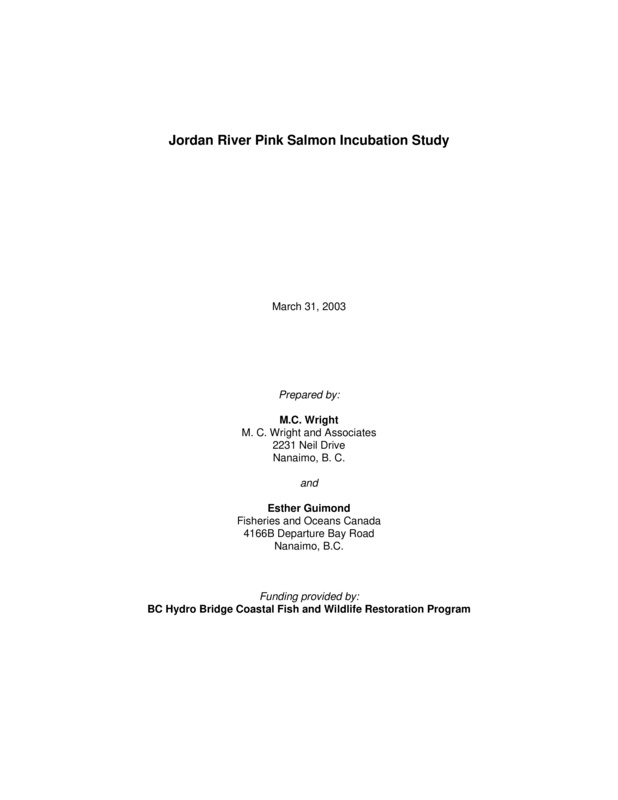 Jordan River Pink Salmon Incubation Study