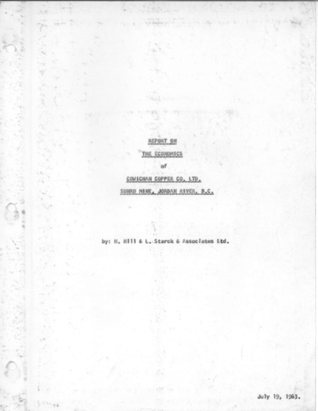 Report on the Economics of Cowichan Coper Co. LTD.