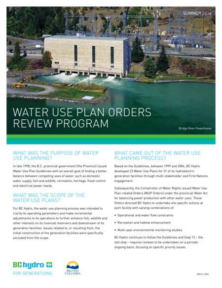 Water Use Plan Orders Review Program