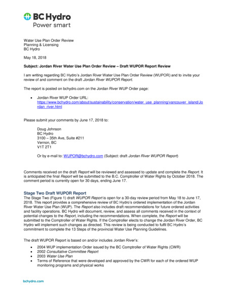 Water Use Plan Order Review Planning & Licensing