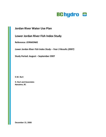 Jordan River Water Use Plan: Lower Jordan River Fish Index Study
