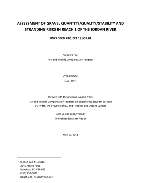 Assessment of Gravel Quantity/Quality/Stability and Stranding Risk In Reach 1 of The Jordan River