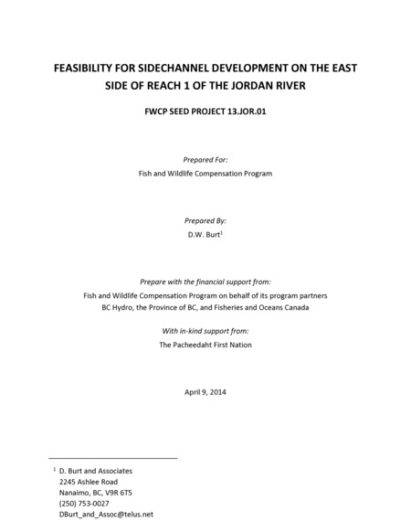 Feasibility for Side Channel Development On the East Side of Reach 1 of the Jordan River