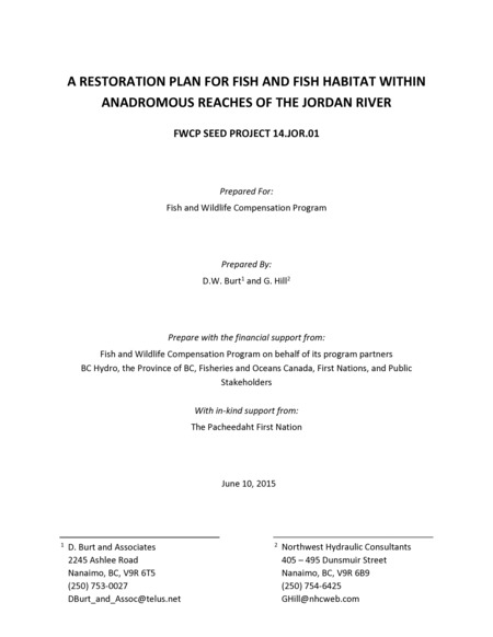 A Restoration Plan for Fish and Fish Habitat Within Anadromous Reaches of the Jordan River
