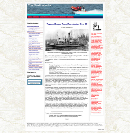 Tugs and Barges To and From Jordan River BC