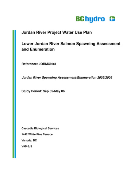 Lower Jordan River Salmon Spawning Assessment and Enumeration