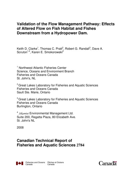 Validation of the Flow Management Pathway: Effects of Altered Flow on Fish Habitat and Fishes Downstream from a Hydropower Dam.