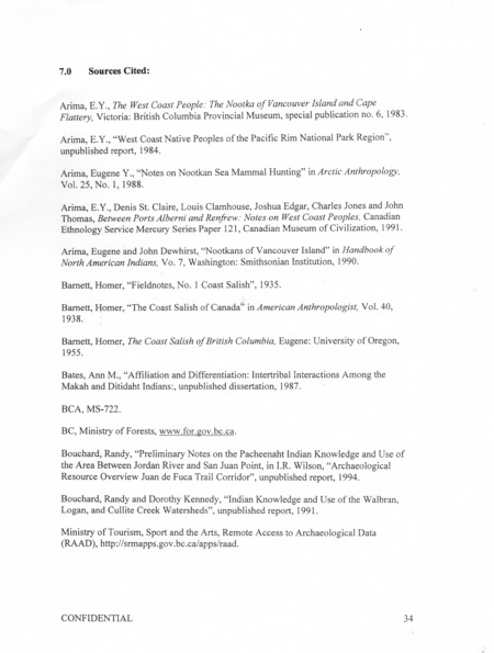 Bibliography - Review of the Ethnographic and Historical Resources: T'Sou-ke and Pacheedaht First Nations