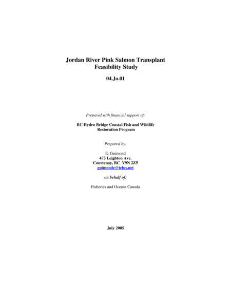 Jordan River Pink Salmon Transplant Feasibility Study