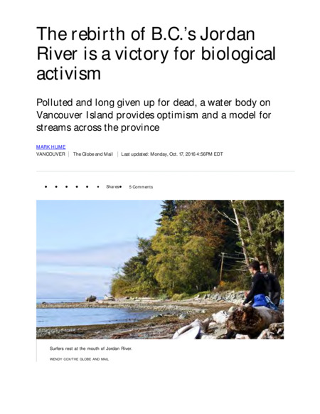 The rebirth of B.C.’s Jordan River is a victory for biological activism