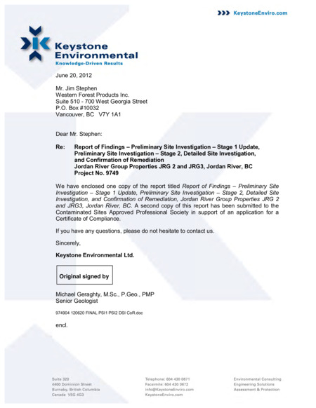 Report of Findings – Preliminary Site Investigation