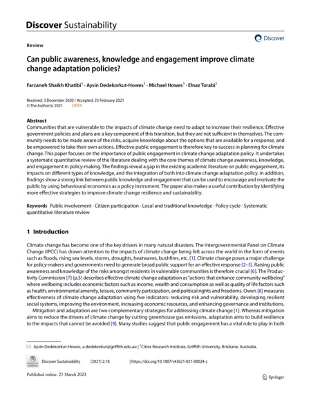 Can public awareness, knowledge and engagement improve climate change adaptation policies?
