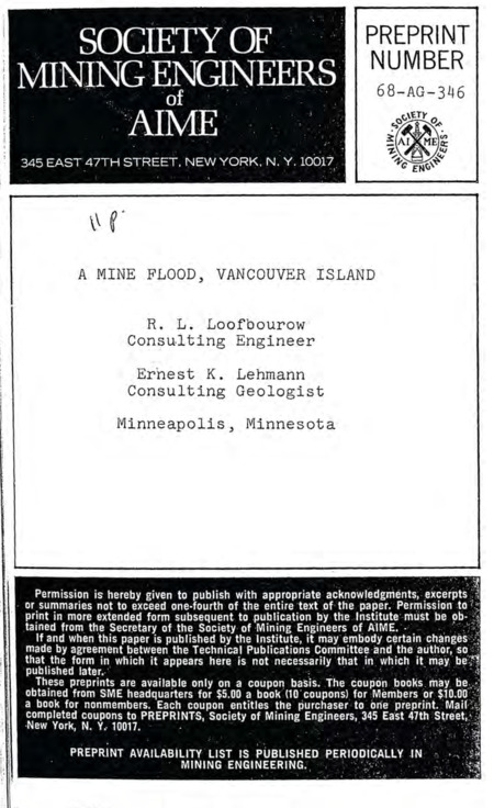 A MINE FLOOD, VANCOUVER ISLAND