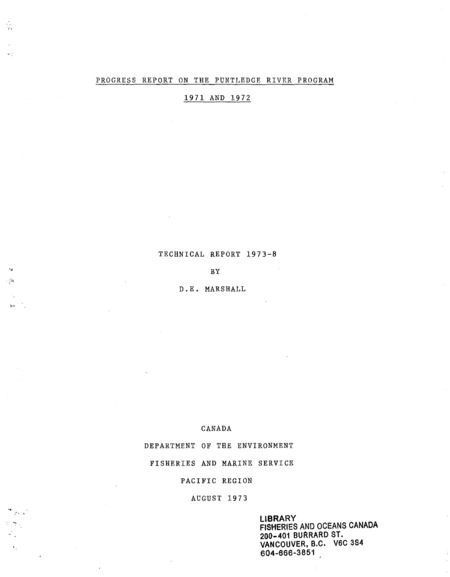PROGRESS REPORT ON THE PUNTLEDGE RIVER PROGRAM 1971-1972