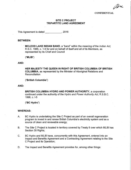 Site C Project Tripartite Land Agreement