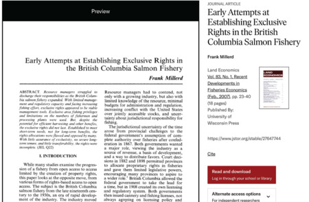 Early Attempts at Establishing Exclusive Rights in
the British Columbia Salmon Fishery