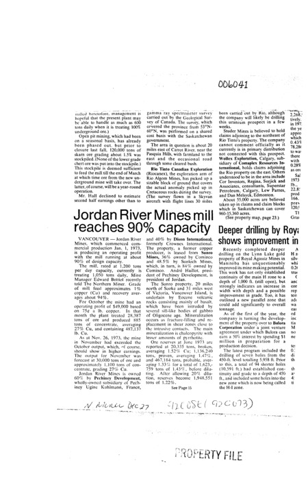 Jordan River Mines mill Reaches 90% capacity