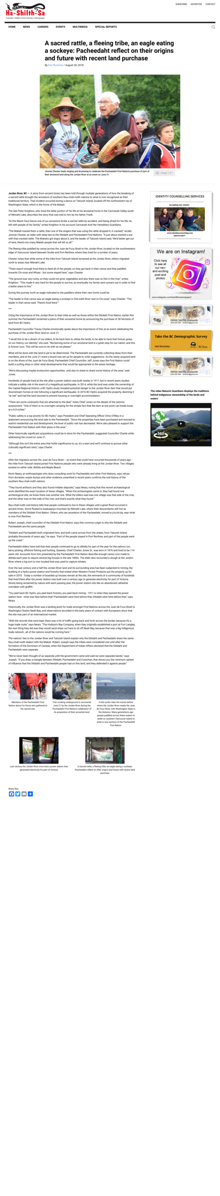 Ceremony Description in relation to Pacheedaht buying historic lands from BC Hydro  