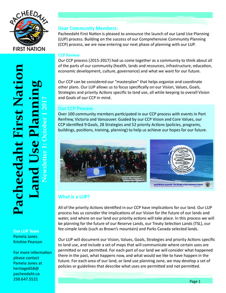 Pacheedaht First Nation Newsletter Land Use Planning