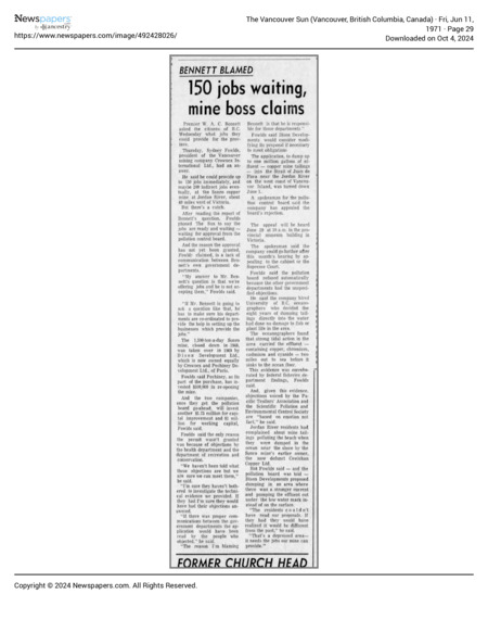 150 Jobs Waiting Mine Boss Claims 