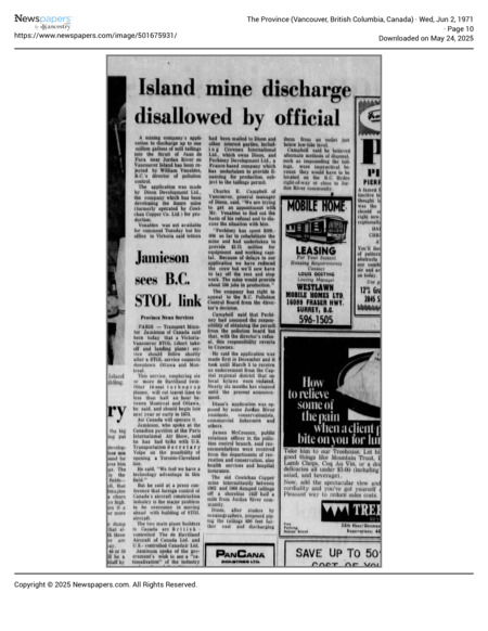 Island Mine Discharge Disallowed by Official