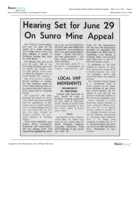 Hearing Set for June 29 On Sunro Mine Appeal