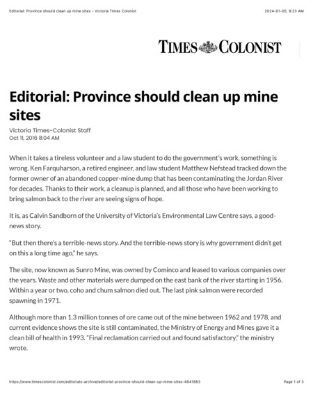 Editorial: Province should clean up mine sites