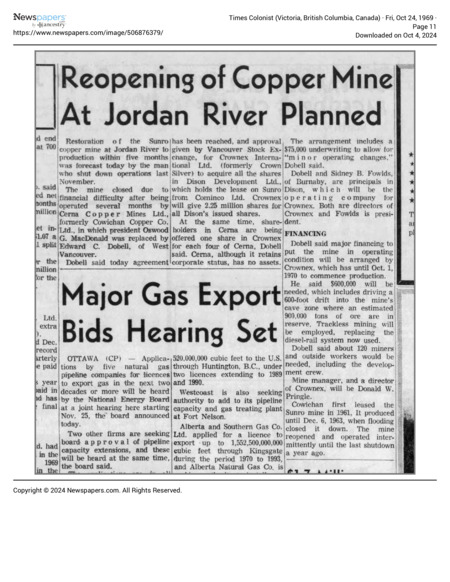 Reopening of Copper Mine at Jordan River Planned