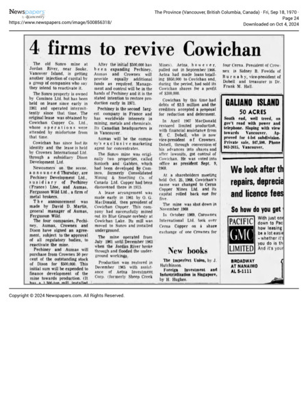 Four Firms to Revive Cowichan