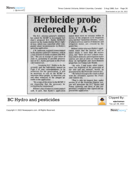 Herbicide porbe ordered by A-G