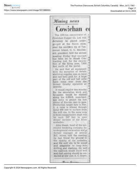 Mining News: Cowichan