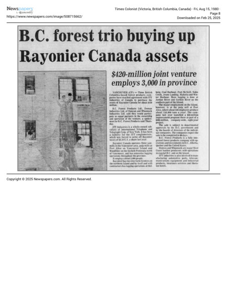 B.C. Forest Trio buying up Rayonier Canada Assets