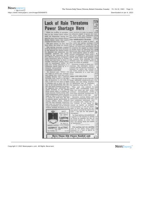 Lack of Rain Threatens Power Shortage Here